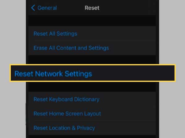 Tap on the ‘Reset Network Settings’ to reset your iPhone’s network settings.