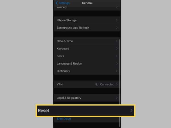 Tap on the ‘Reset’ option inside the General settings section.