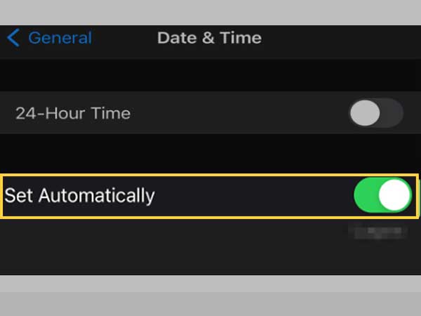 Inside the Date & Time section, move the ‘Set Automatically switch’ to “On (green).”
