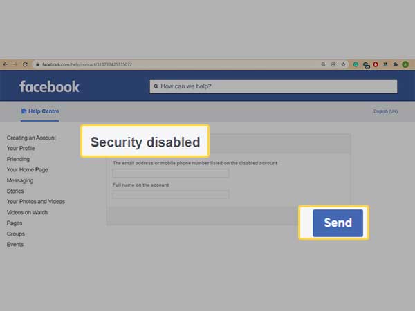 security disabled form of Facebook 
