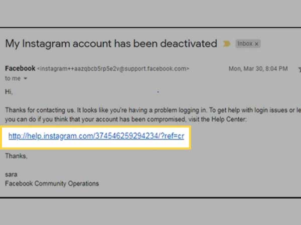 Click on the ‘Link’ provided by Instagram Team to recover your deleted Instagram account