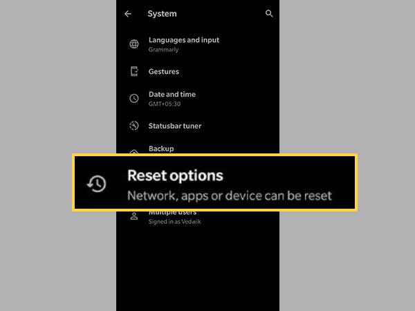  Click on the Reset option 