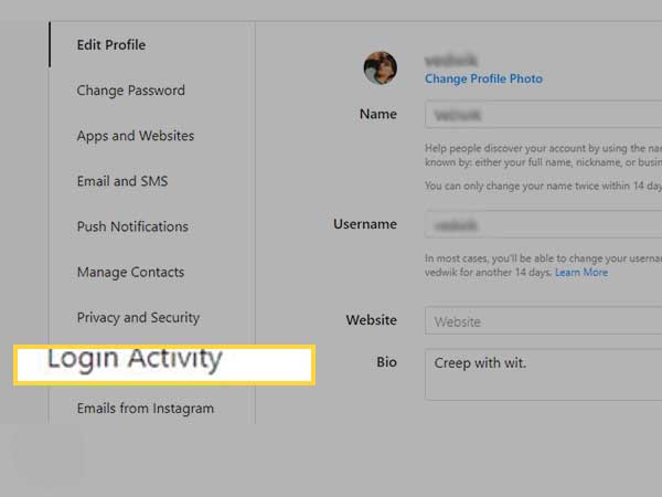  login activity from the options