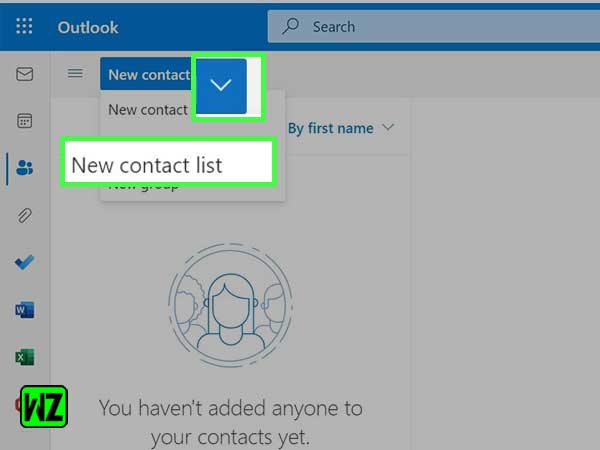 Click on the down arrow and select New contact list.