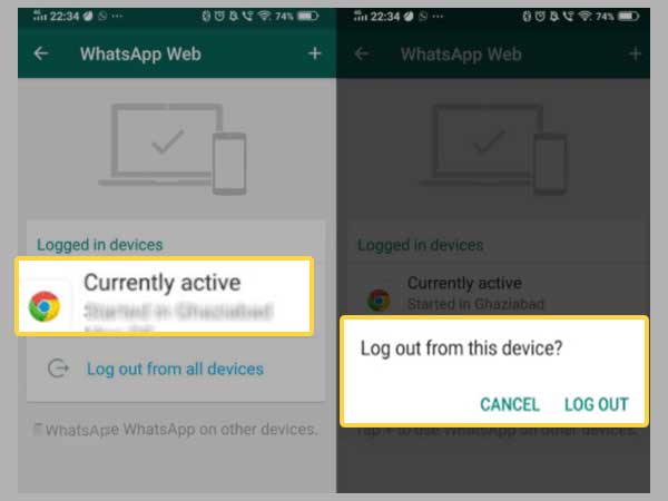 Tap on ‘Log Out’ option to logout of WhatsApp Web