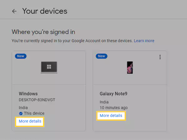Google Account Accessed devices