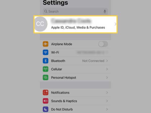 Inside the Settings app, tap on your ‘Name’ at the top