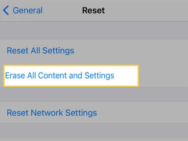 Tap on ‘Erase all Content and Settings’ option.