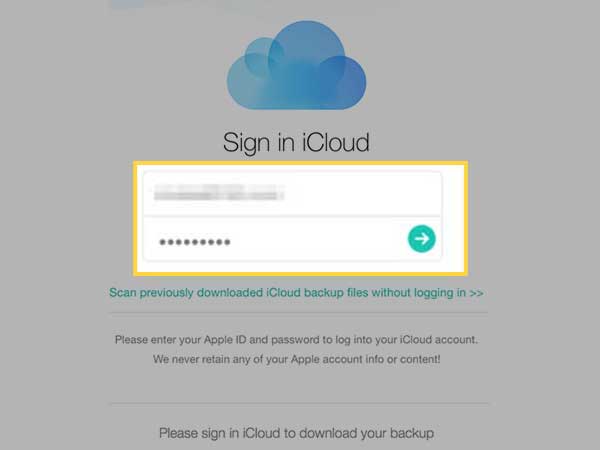 Enter your Apple ID and password to log in to iCloud.com 
