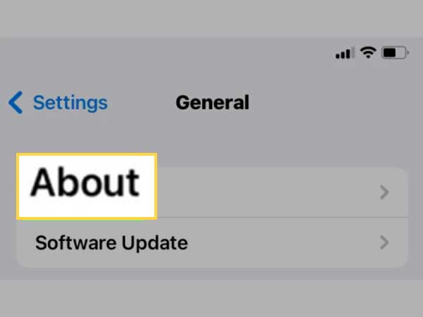  Inside the Settings app navigate to General > About.