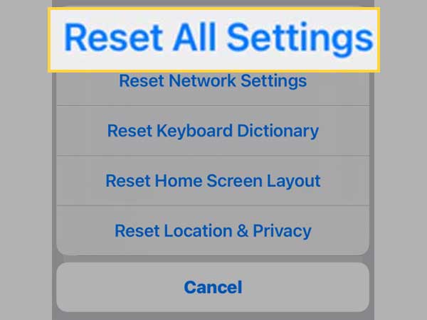 Tap on Reset All Settings option.
