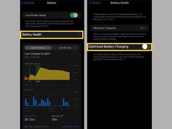 Tap on ‘Battery Health’ and then, turn on/off the ‘Optimized Battery Charging.’