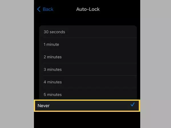 Select the new ‘Auto-Lock Time Period’ to “None.”