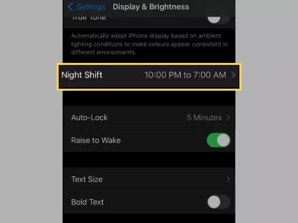 Tap on the ‘Night Shift’ option.