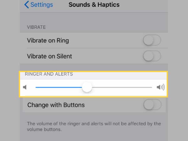 Drag the Slider’ under ‘Ringers and Alerts’ all the way to the “Right