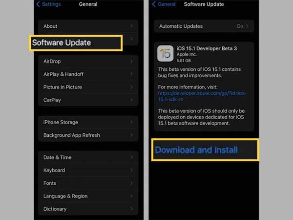 Tap on ‘Software Update’ and then, tap ‘Download and Install’ to get the latest version of iOS.