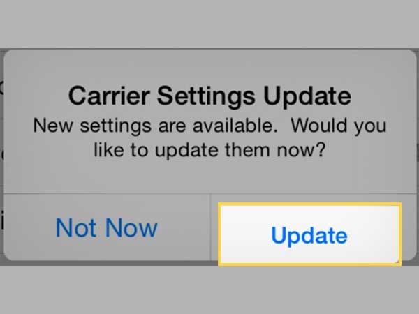 Tap the ‘Update’ option to update the carrier settings on your iPhone.