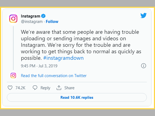 Instagram tweet it out in their official Twitter account about Instagram not loading images error