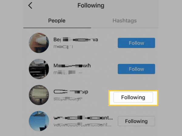 Tap the ‘Following’ button to unfollow, and this will turn the status into “Follow.”
