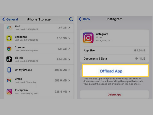 The “offload feature” on iOS devices can delete the Instagram app and retain the user files.