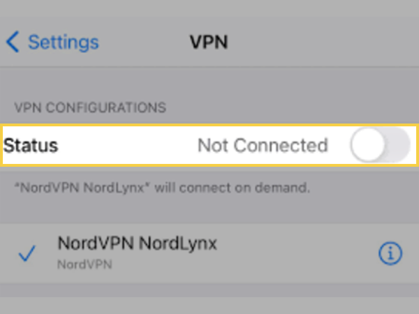 ‘Turn off’ the VPN to change the status to ‘Not connected.