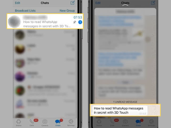  Long-press a ‘Chat’ to read the unread message without opening the chat.