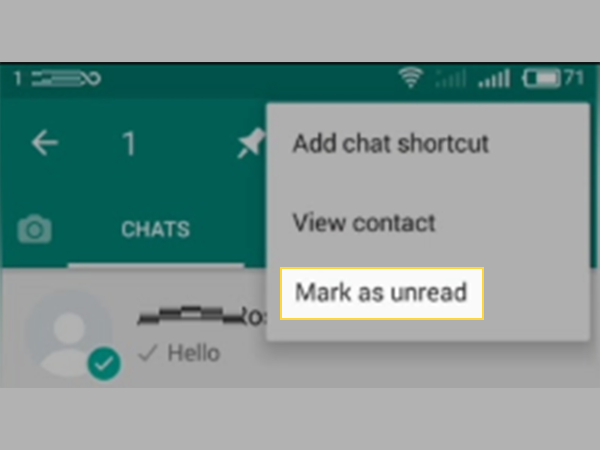 Hold any ‘Conversation’ on the Chats tab and tap on the ‘Mark as unread’ option from the menu that appears.