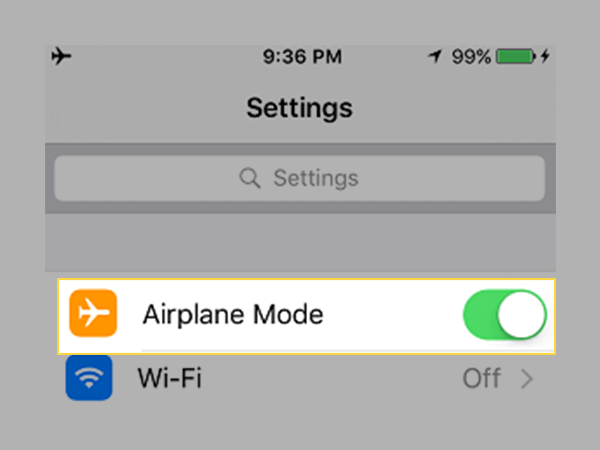 Go to ‘Settings’ on your Phone and turn the Airplane Mode “ON.”