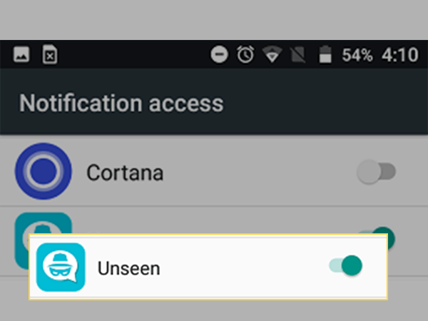 Turn “ON” the toggle switch to provide Unseen App with access to Notifications on your Android Phone.