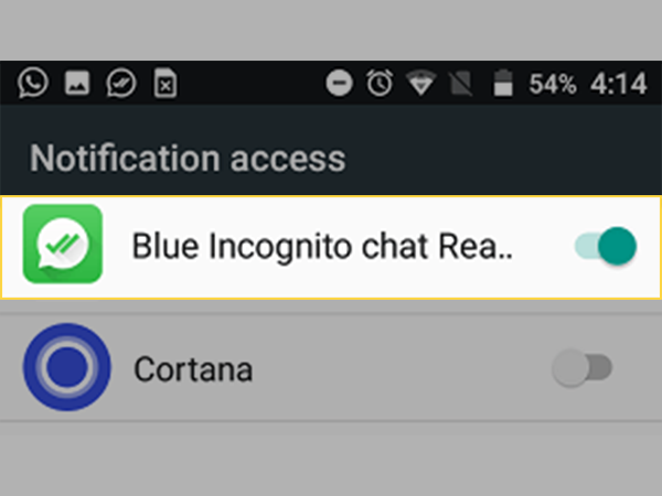 Move the toggle next to the Blue Incognito Chat Reader to the “ON” position.