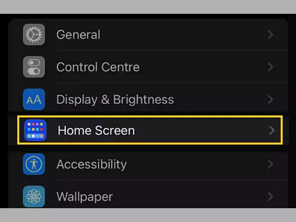 Inside Settings, scroll down and tap on the ‘Home Screen.’