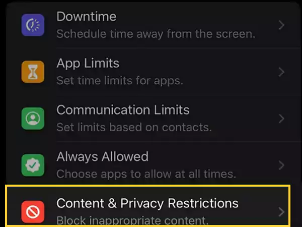 Inside the Parental Controls menu, tap on the ‘Content & Privacy Restrictions.’