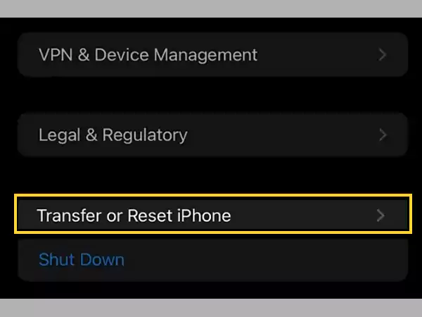 Tap either on ‘Transfer’ or ‘Reset iPhone’ option located at the bottom of the General settings menu.
