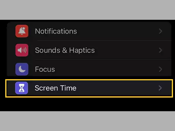 Scroll down the settings menu and tap on ‘Screen Time’ option to open the parental controls’ menu.