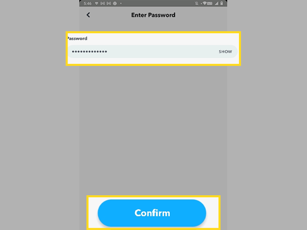 Confirming password in Snapchat