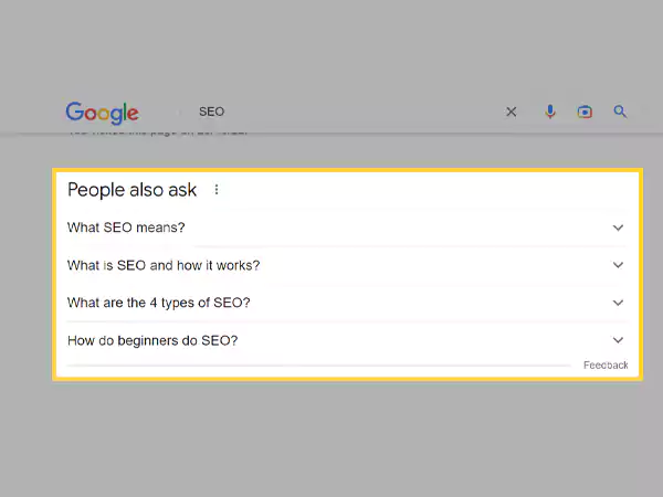 Search ‘SEO’ and see related questions in the ‘People Also Ask’ box.