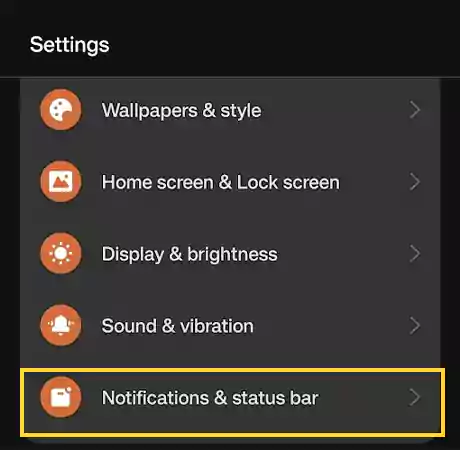 Tap the Notifications and status bar option