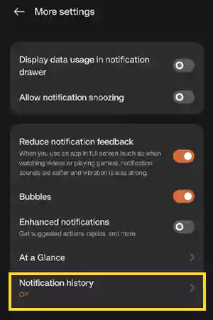 Tap the option Notification history